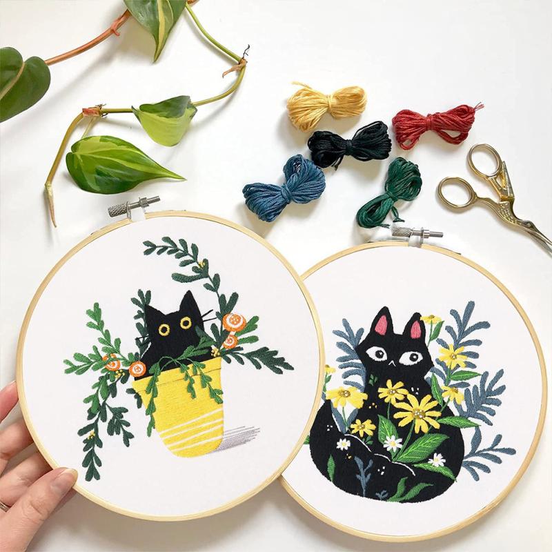 Cat  Pattern  Embroidery  Kit Embroidery Diy Package 20cm Embroidery Stretch Handmade Sewing Craft