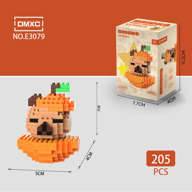 Cute Cartoon Capybara Burger Orange Assembly Building Block Toy Children