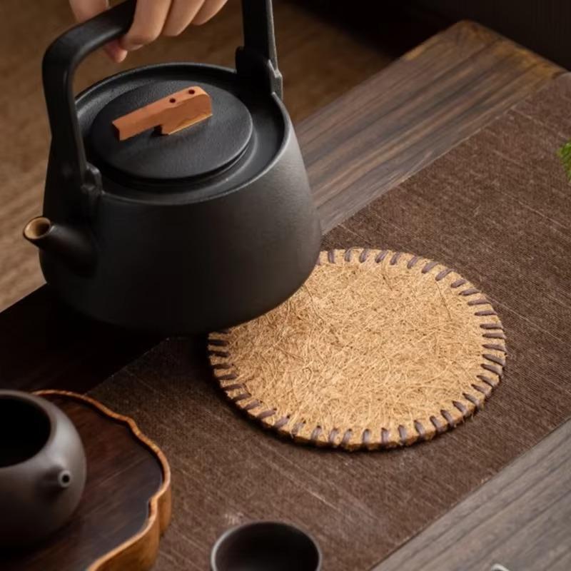 8/10/13/16cm Bristle Tea Coaster Round Handmade Household Anti-scalding Insulated Table Mat Thermal Pad Tea Ceremony Accessories