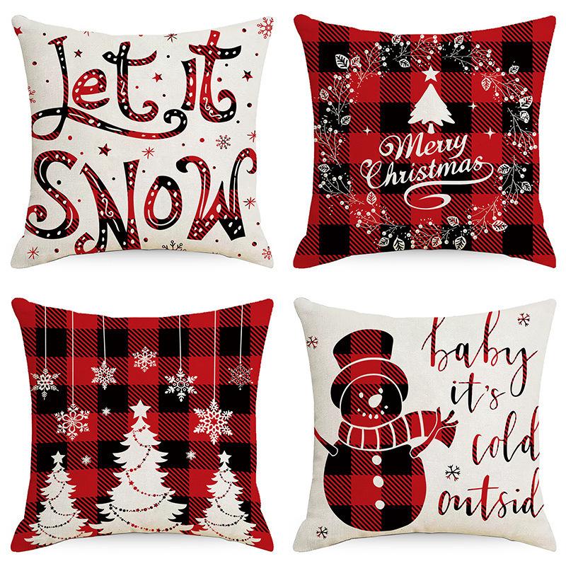 Weihnachts-Dekokissenbezug Leinen Festliches Weihnachtsthema Elch Schneeflocke Rückenlehne Wohnzimmer Sofa Dekoration Kissen Kissenbezug