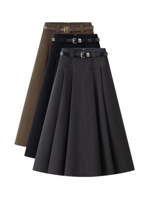 Gray High-Waist Pleated Skirt: 2025 Spring/Autumn Mid-Length, Slimming Half Skirt