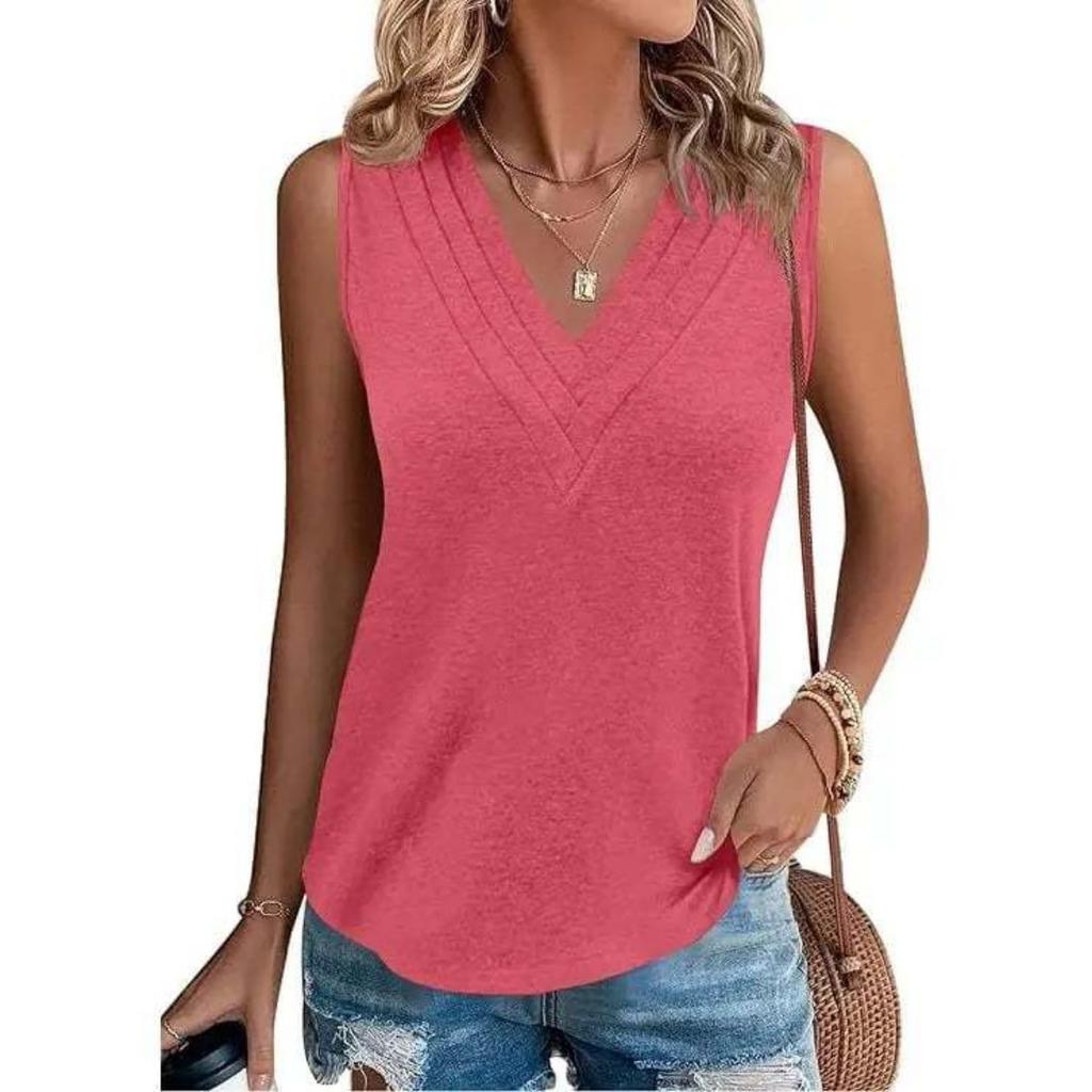Summer Women's V-neck Sleeveless Tank Top, Loose Fit Casual & Formal Vest, Comfortable Fashion Blouse Top