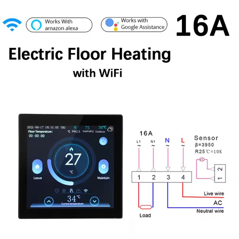WiFi Smart Thermostat with CO2 and Humidity Sensor Temperature Controller Work for Electric Floor Heating Water/Gas Boiler