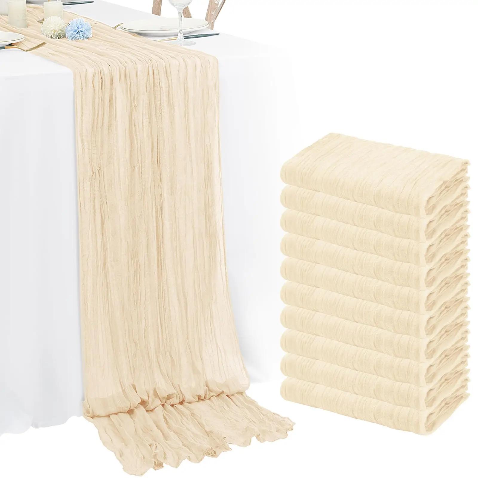 

10PCS 40x275cm Christmas Gauze Table Runner Semi-Sheer Cheesecloth Wedding Table Setting Dining Party Arches Cake Decor bruiloft 40x275cm вершковий