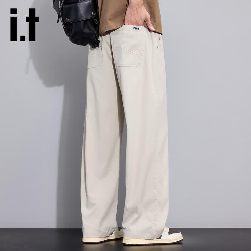 izzueit Men s Tencel Blend Relaxed Straight-Leg Trousers 38