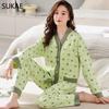 SUKAE New M-5XL Autumn Winter New Cotton Women Pajamas Lady Pijamas Set Loungewear Kimono Cardigan Long Sleeves V-neck Homesuit
