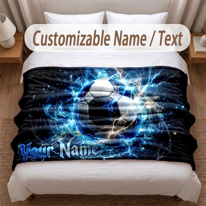 Soccer Theme Soft Blanket Personalized Custom Name Text Print Warm Blanket Home Sofa Bedroom Decor
