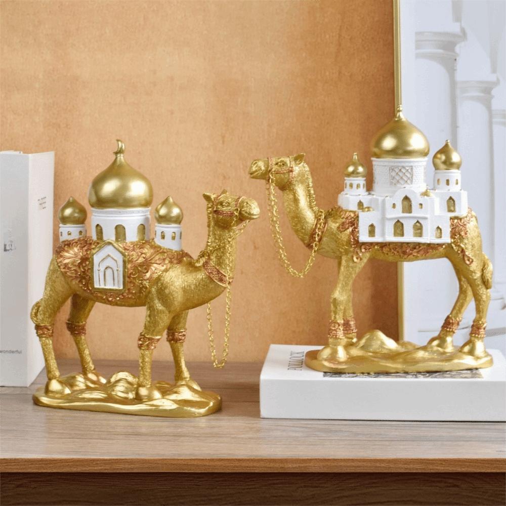 Gold Eid Mubarak Camel Statue Resin Camel Sculpture Light Luxury Ramadan Camel Figurine  Party