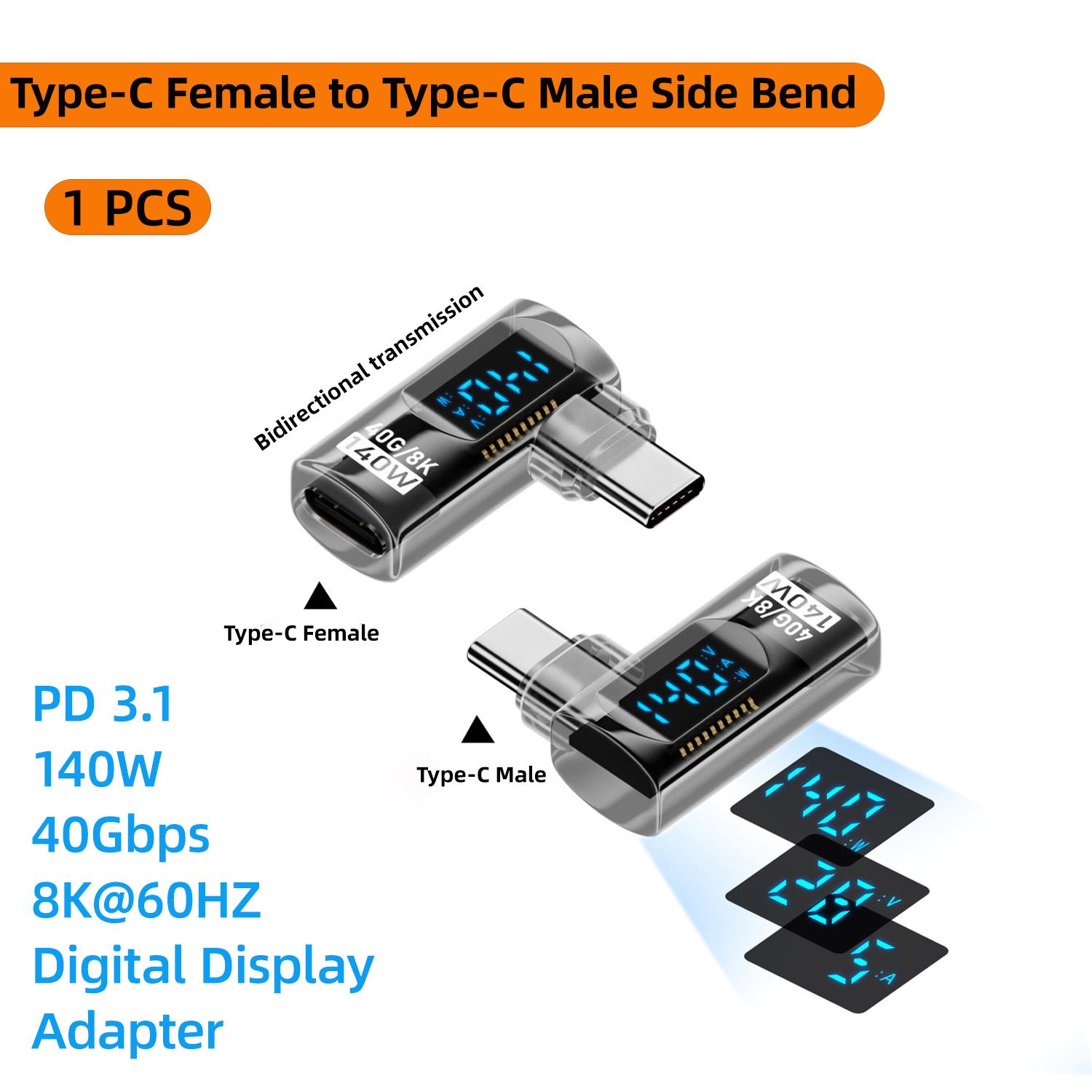 

90 Degree USB C Adapter Right Angle U Shape Type C Adapter 40Gbps Data Transfer PD 140W USB4.0 8K 60Hz Video for Thunderbolt 3/4