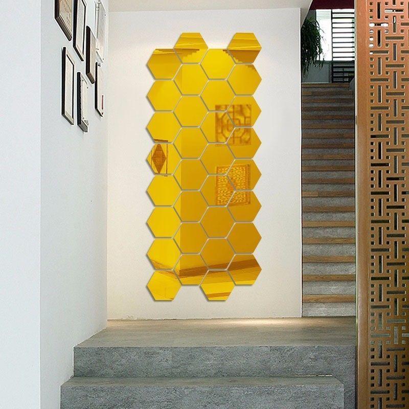 12pcs 3D Mirror Hexagon Vinyl Removable Wall Sticker Decal Home Decor Art