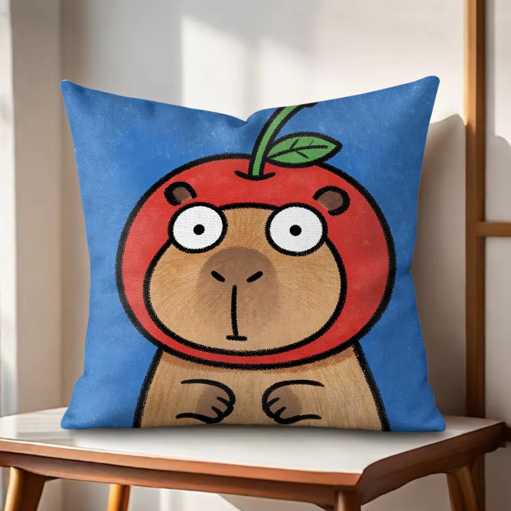 Cute Kapibala Cushion Cover Natural Linen Organic Fabric DoubleSided Printing Couch Pillow Covers Home Decor Gift