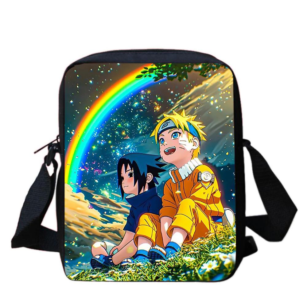 Cartoon Adjustable Straps NARUTO Shoulder Bags Light Weight Crossbody Bags For Boys & Girls Age 6-10, Secure Zipper Closure.
