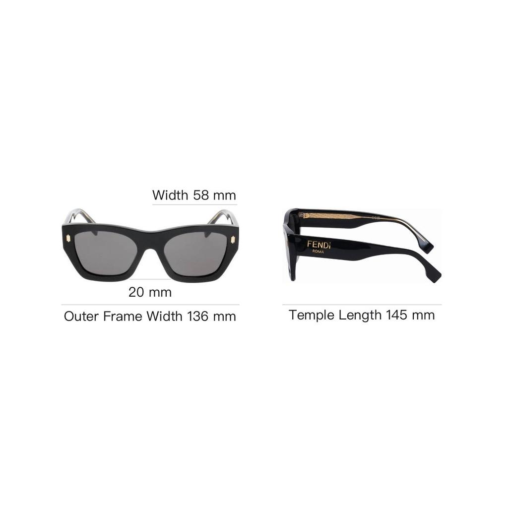 Fendi Metal Decor Elegant Acetate Irregular Shape Sunglasses Women Sunglasses Black FE4010001A