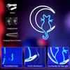 Moon Cat Neon Signs for Wall Decor White Blue LED Light Sign for Preppy Room Decor Light Up Sign for Birthday Party Decoration USB Powered