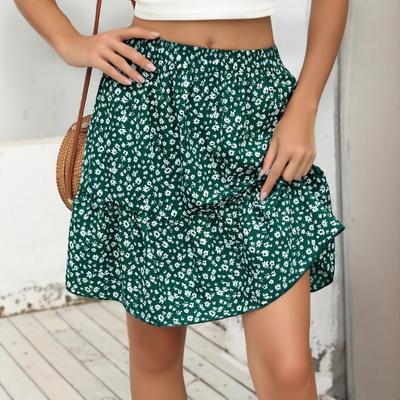 Women's Summer A-line Short High-waisted Floral Print Hemline Skirt