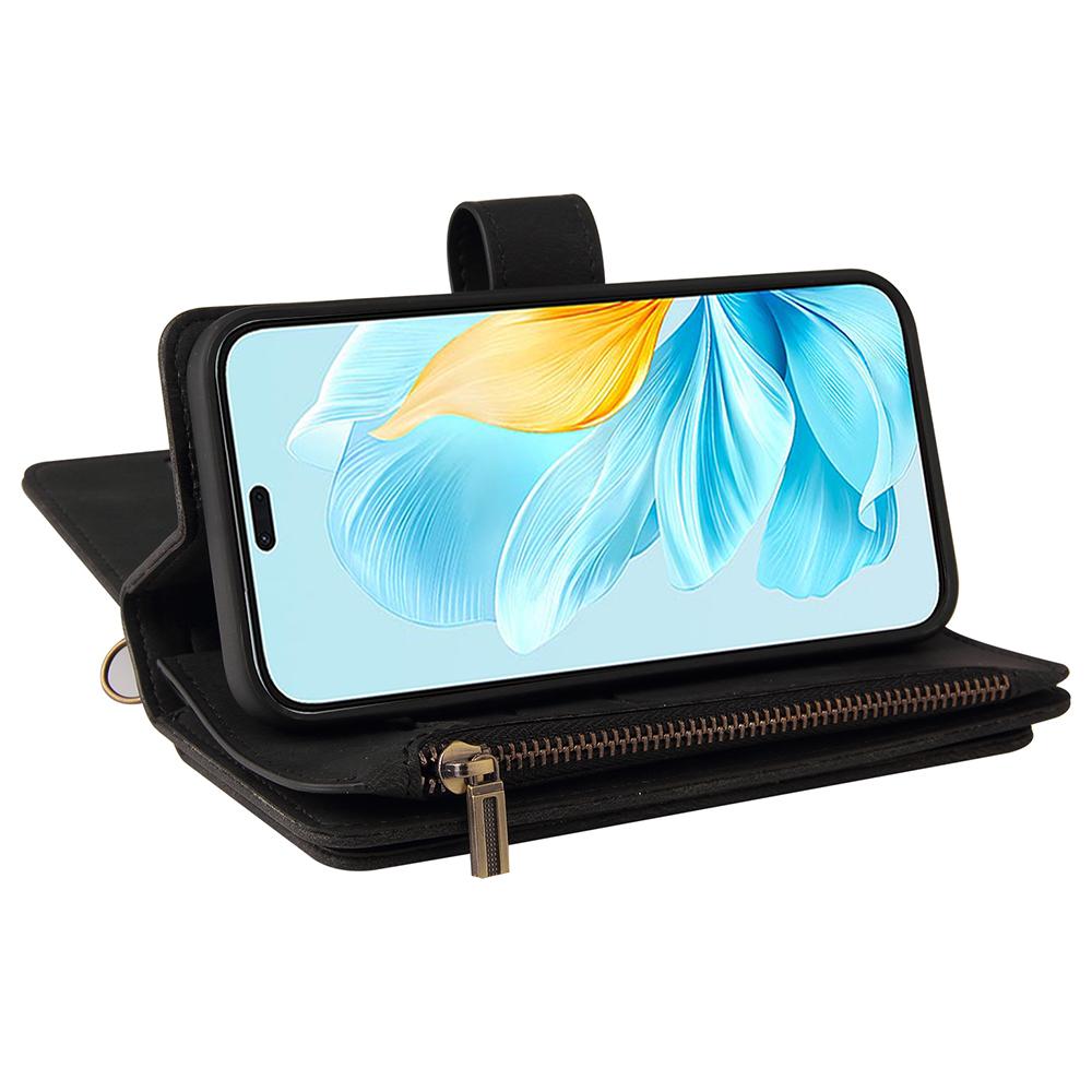 For Honor 200 Lite Zipper Wallet Case with 15 Card Slots and Strap Leather Phone Cover