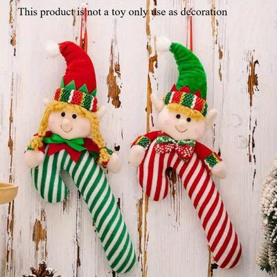 2pcs Adorable Christmas Elf Figurines  Festive Red Green Striped Stocking, Perfect for Window Displays Christmas Trees, Christmas Decorations