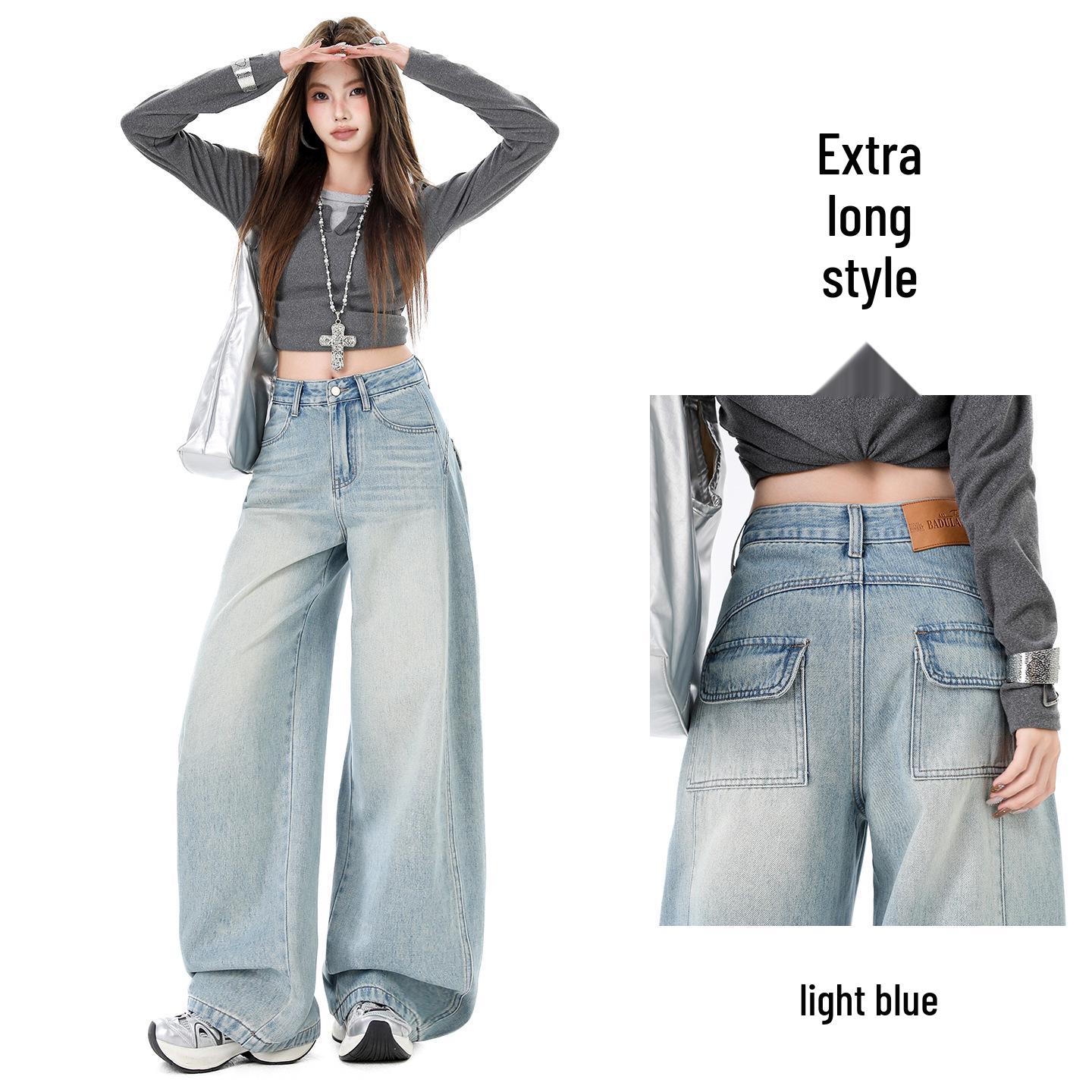 

High Street Style Women s Wide-Leg Jeans - 2026 Spring/Autumn Floor-Length Loose Fit S (39-44 kg)