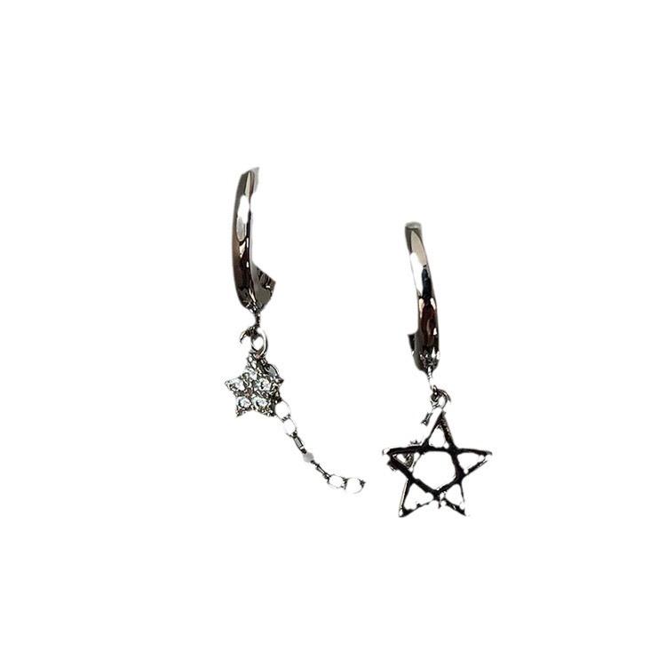 1PCS Silver Color Star Chain Double Ear Hole Stainless Steel Ear Bone Nail Y2K Fashion Hottie Earrings for Women Jewelry