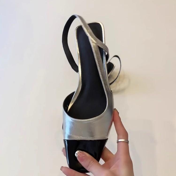 Soft leather version~ retro bag head color matching sandals with thick heels, empty square head single shoes, small fragrant temperament women's shoes