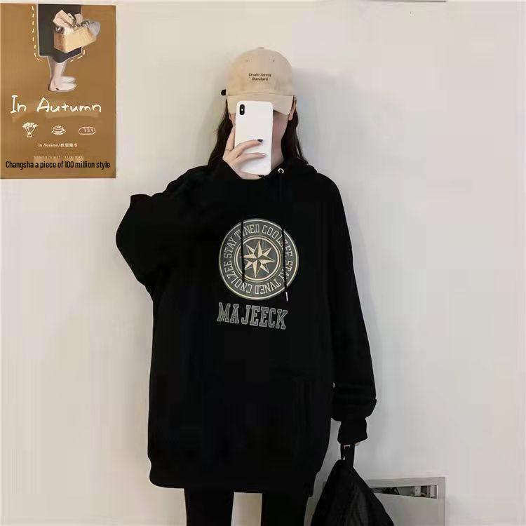Plus Size Fleece Sweatshirt Mid-Length Slimming Belly Covering Perfect for 2025 AutumnWinter Maternity-Friendly up to 300 Jin 3370₽