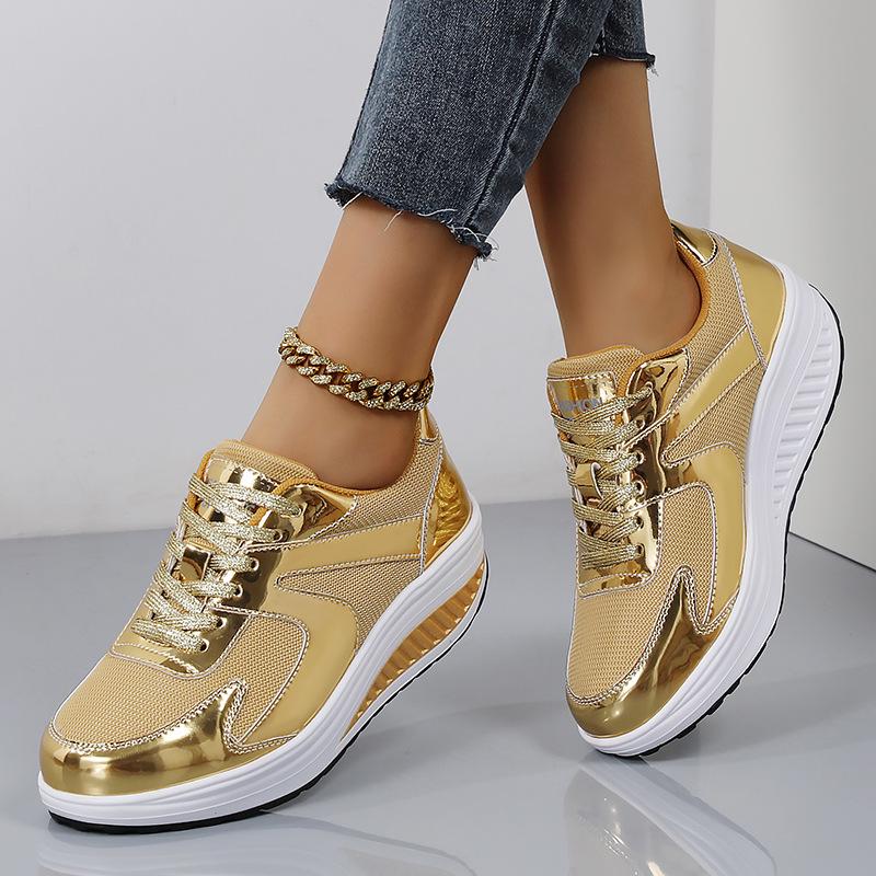 Women's Mesh Breathable Thick-Soled Dad Shoes, Height-Increasing Rocking Sneakers, Casual Sports Style, Available in Sizes 41-42.