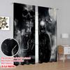 2D Flat Printing 2Pcs Black Motorcycle Rider Curtain Gray Skull And Mist Curtain Extreme Sport For Bedroom Living Room And