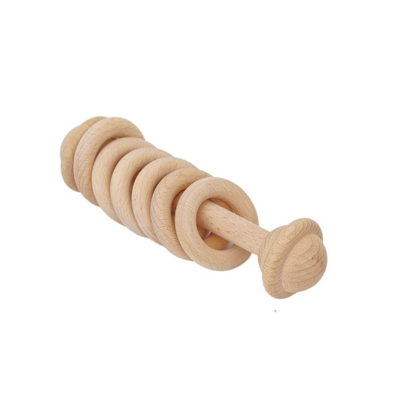 Beech Handbell Infants Baby Toy Solid Wood Unpainted Wooden Ring Soothing Funny Exercise