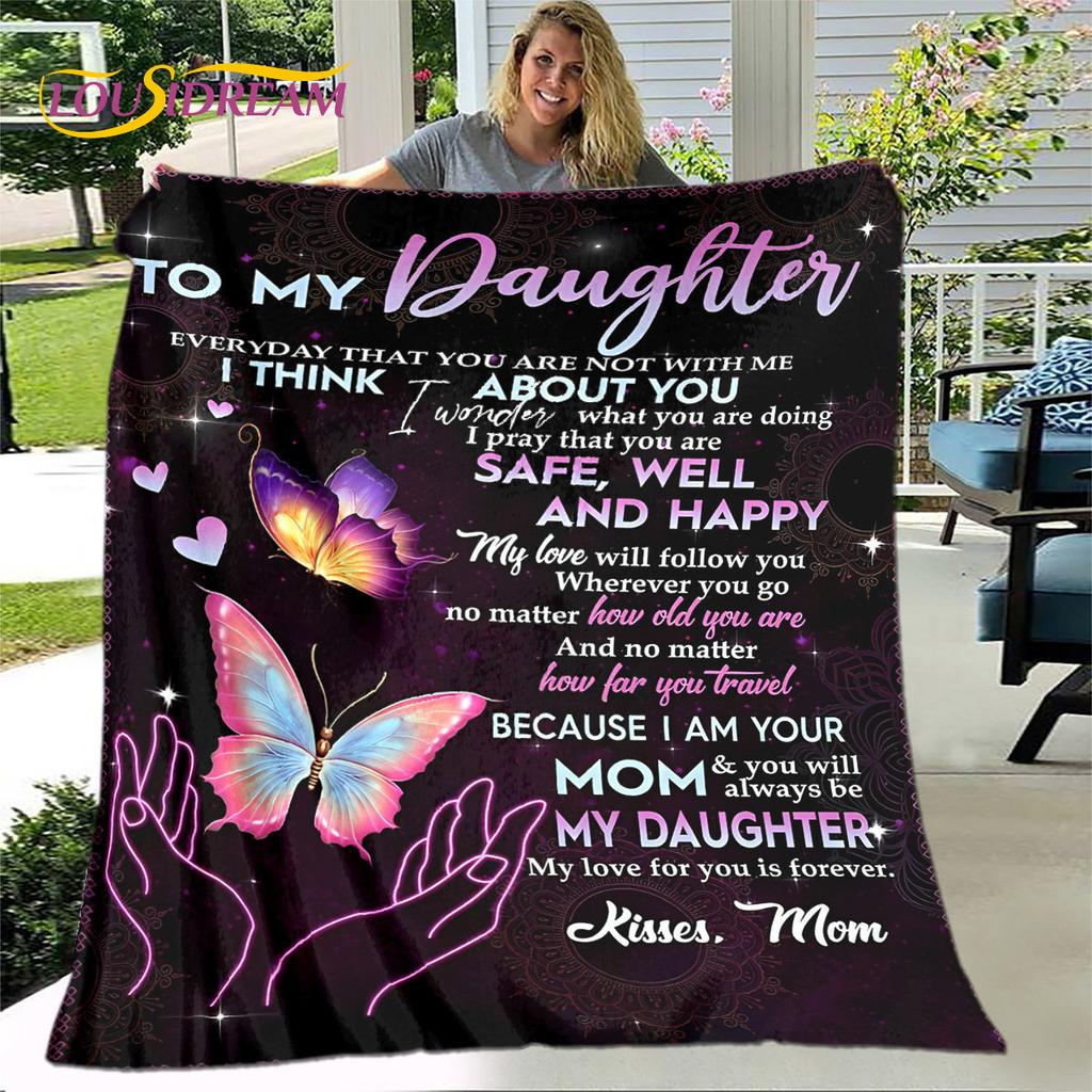 To My Daughter Plush Butterfly Quilt Blanket,Flannel Blanket Throw Blanket for Living Room Bedroom Bed Sofa Gift for Daughter