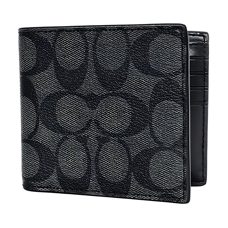 Neues COACH PVC Portemonnaie Herren Schwarz & Grau F74993-CQBK