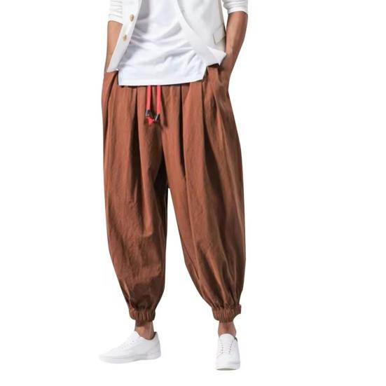 Men Harem Pants Drawstring Waist Baggy Drop Crotch Trousers Casual Loose Trousers with Elastic
