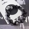 Retro Fashion 10mm Natural Black Agate Stone Beaded Bracelet for Men Punk Style Number 8 Cross Bangle Hip Hop Rock Jewelry Gift