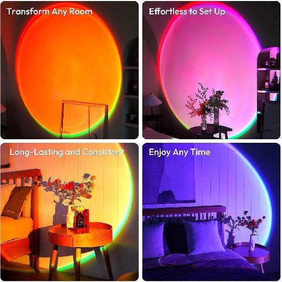 Sunset Lamp Projector with APP Control - 21 Color Changing LED Sunset Light, 180° Adjustable for Photography, Bedroom Decor, Party, Wedding, Mood