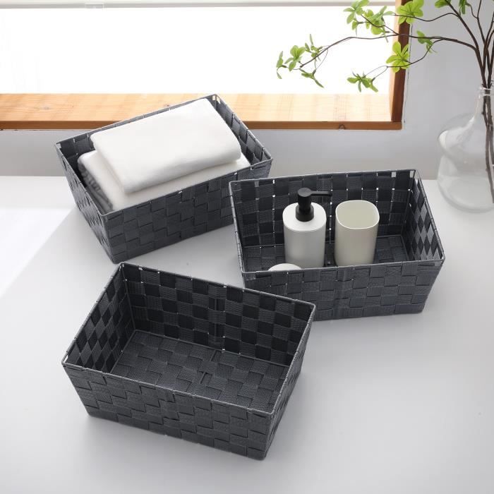 Panier de rangement - Lot de 3 - Gris - Polypropylène - 33 x 23 x 14 cm - Décoratif et pratique