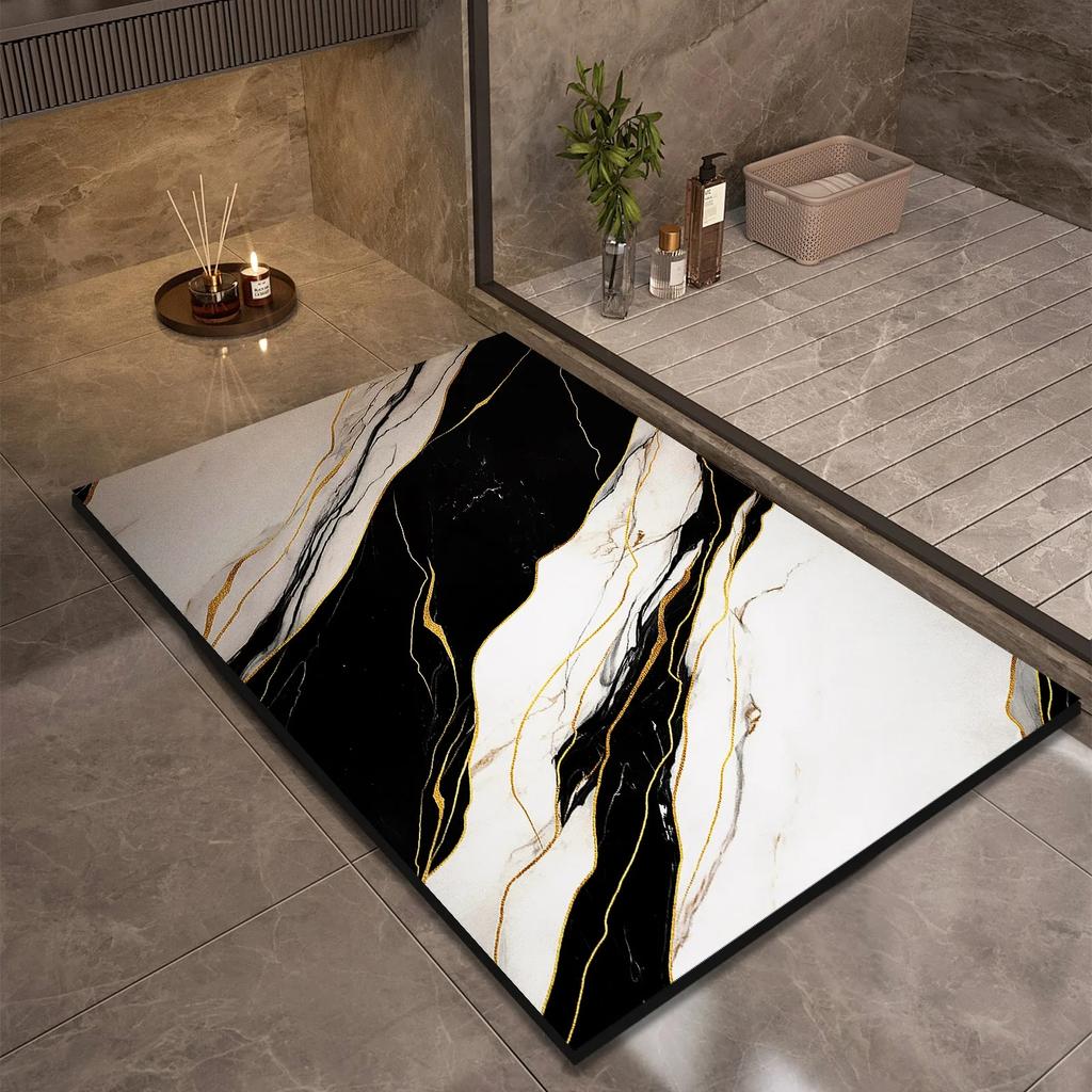 Imitation Marble Patterned Bathroom Carpet Nordic Style Versatile Mat Entrance Non Slip and Absorbent Door Mat