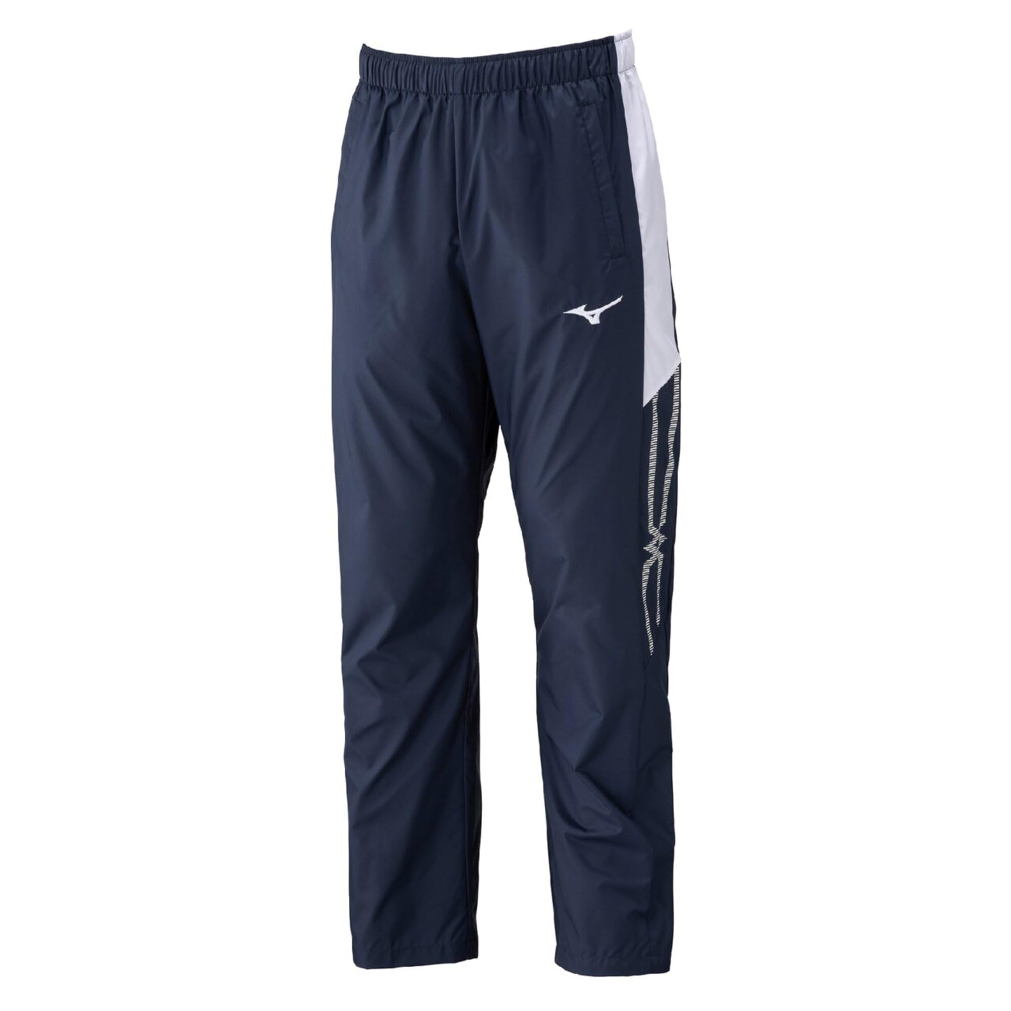 Mizuno Брюки-ветровка MC Line, Водоотталкивающие и ветрозащитные, Тренировочная одежда, 32MFC015, Унисекс, Глубокий синий x Белый, Размер L