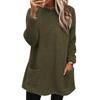 Lady Winter Sweatshirt with Dual Pockets Pure Color Plush Round Neck Loose Mid Length Pullover Top Casual Office Party Workout Sweatshirt
