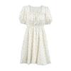 Spring and Summer French Elegant Floral Bubble Sleeve Dress Women's Fashion High Waist Square Neck A-shaped Dress Women's Clothing