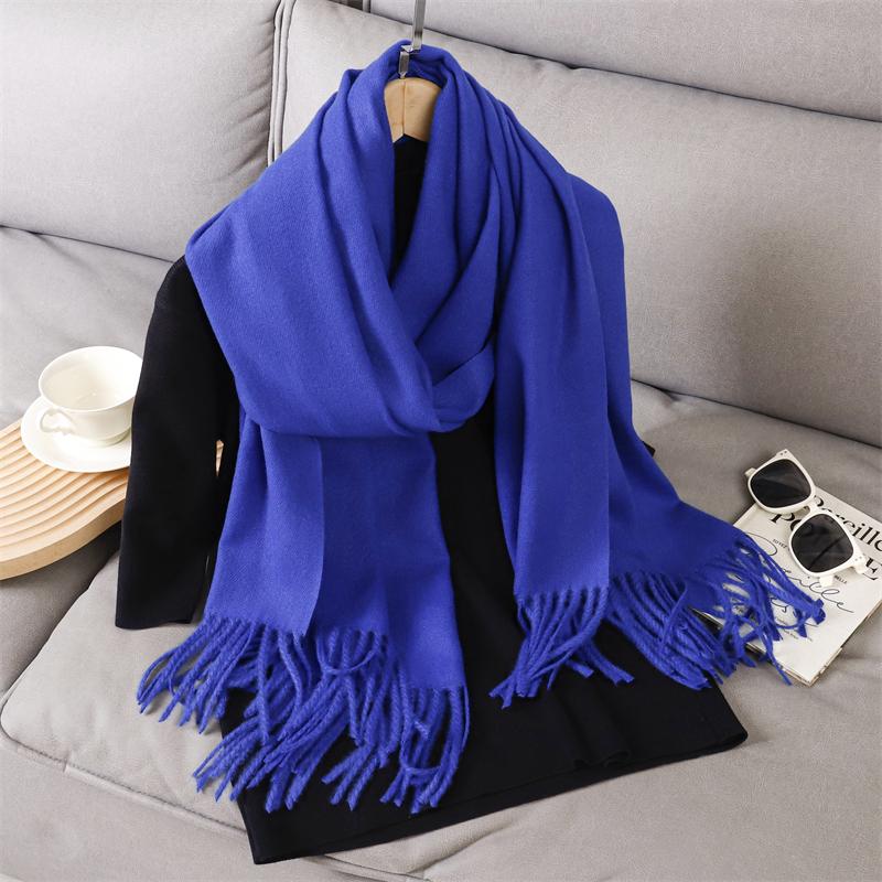 

Luxury Solid Cashmere Scarf Women Big Size Winter Tassel Shawl Pashmina Handkerchief Lady Pareo Soft Outdoor Windproof Bufanda 70x190cm