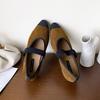 Fashion Cute Mixed Color Fauxe Suede Mary Jane Shoes Women Internal Height Increase Design Flats Elastic Strap Ballet Shoes for Women