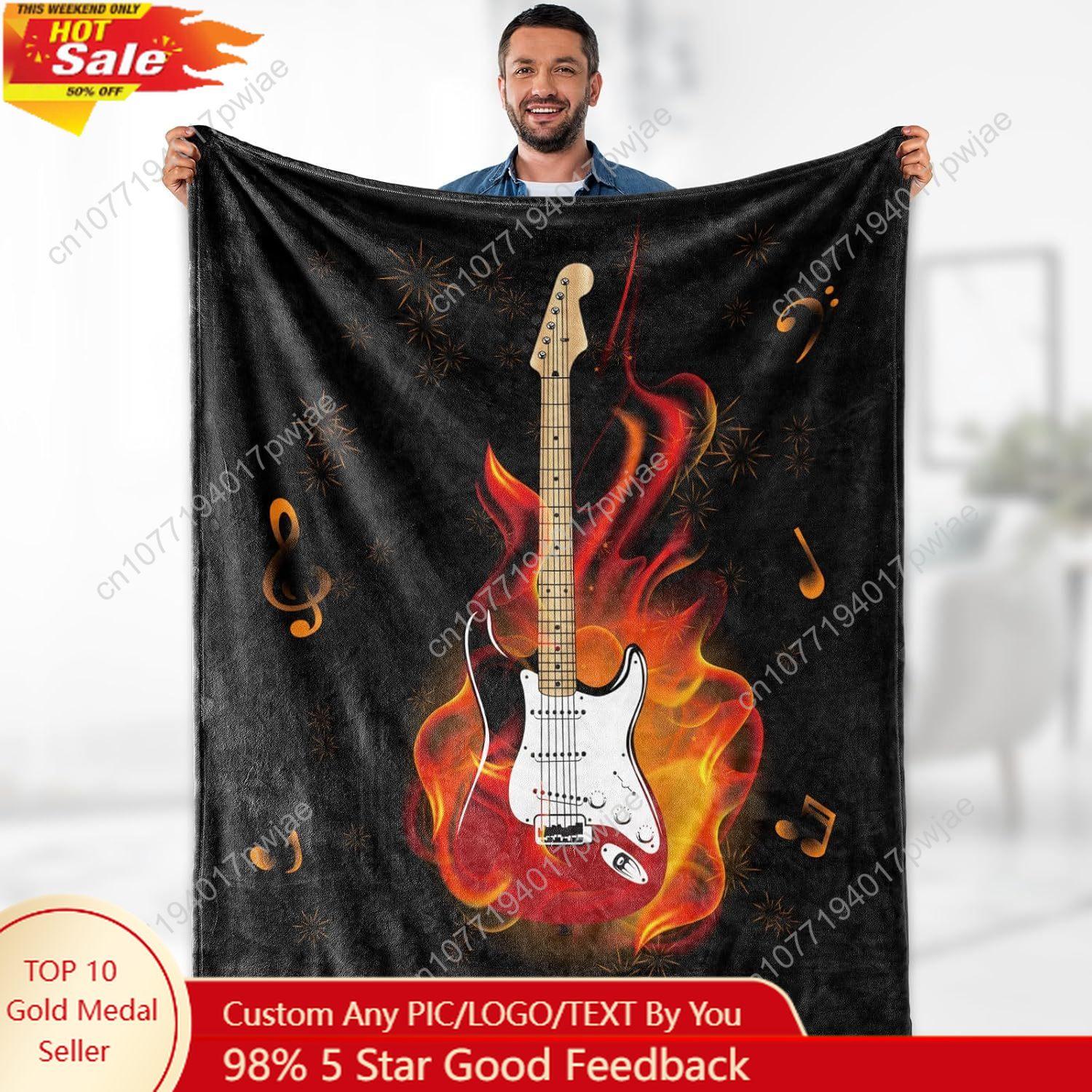 Music Guitar Gifts Blanket - Rock Musical Instruments Art Theme Throw for Guitar Players Women Men Music Enthusiast Band Singer 75X95CM