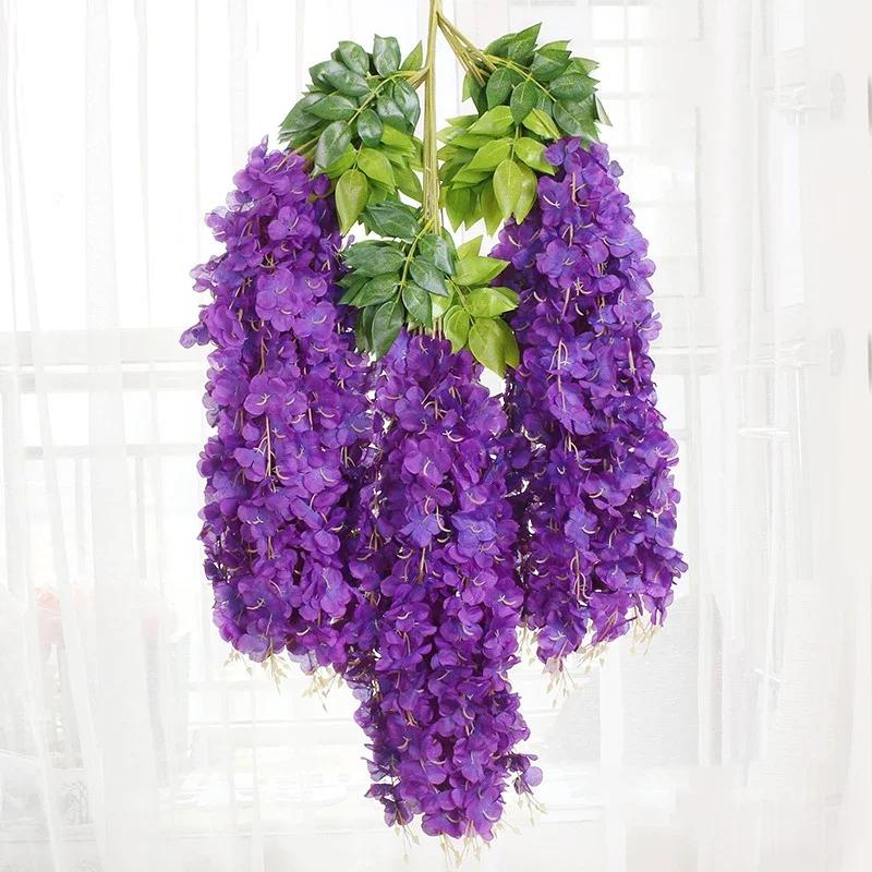 12Pcs Wisteria Flowers Ratta Extra Long Artificial Silk Flower Hanging On The Wedding Garden Outdoor Party Home Garden Decorat