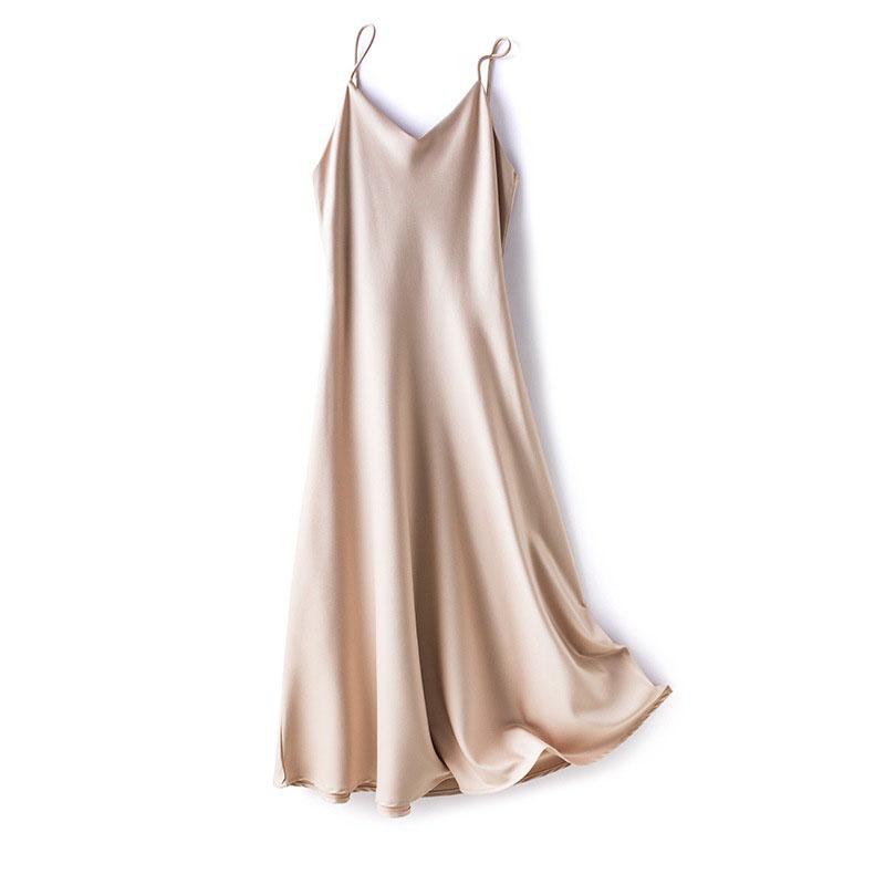 Summer Sexy Low-cut Satin Halter Dress Sleeveless Slim Ice Silk Dress Backless Dress for Women