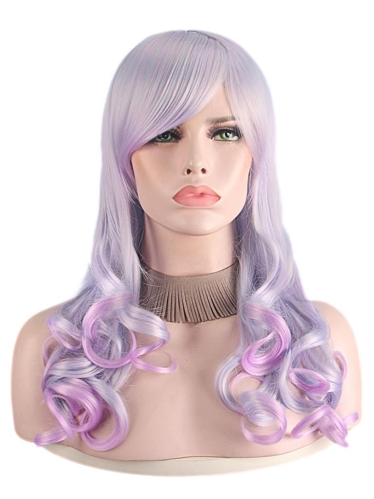 Dreamy purple curly hair wigs with center part bangs high temperature fiber synthetic wigs for women cosplay costume gifts