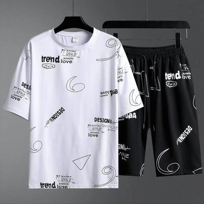 Men's Summer Striped Sports Set Plus Size Sports Running Suit Short Sleeve + Shorts 2 Piece Set