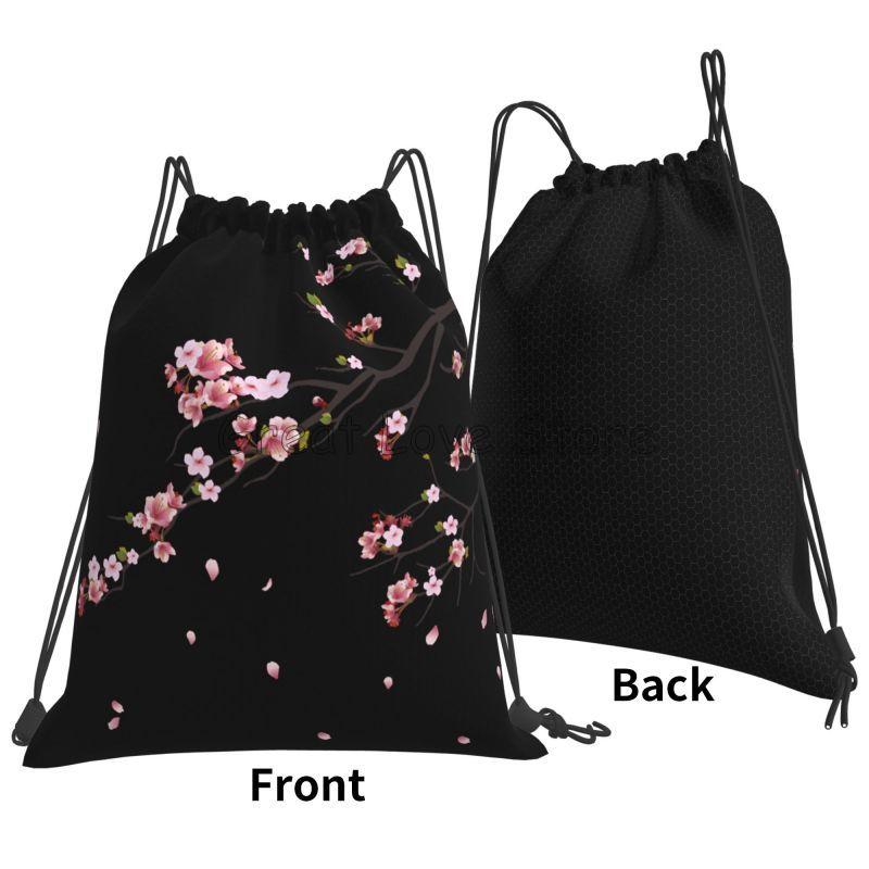 Japanese Sakura Cherry Blossoms Drawstring Backpack Women Lightweight Foldable Sport Gym Sackpack Portable Sacks for Training