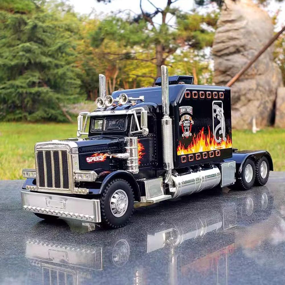 1:24 Peterbilt 389 Toys Alloy Cars Diecast Models with Light Music Pull Back Vehicle 3 Doors Opened Miniature Car for Boys Gifts
