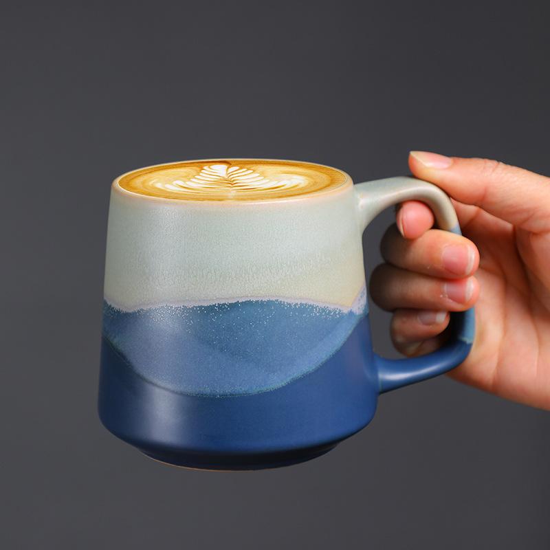

Coarse pottery coffee cup hanging ear latte cup retro ceramic high value mug household water cup couple cup pair 350-450mL