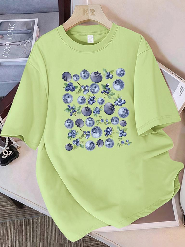 100 Cotton Summer TShirts Womens Fresh Blueberry Fruits Printing Tops Soft Loose ONeck T Shirt Holiday Casual Womans Clothes