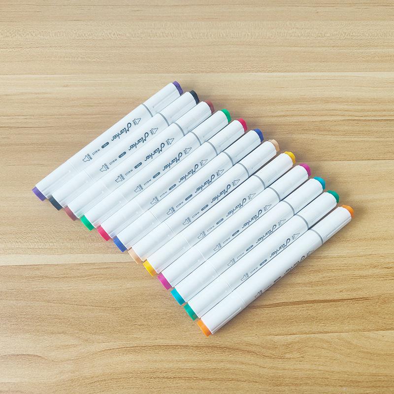 12-Color Double-Ended Marker Pens with Large Square Barrel for Art and Craft